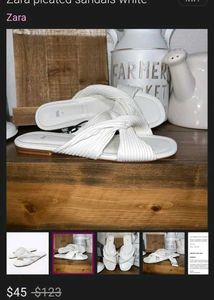 Zara Pleated Sandals White