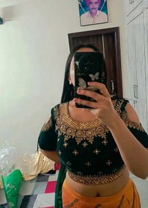 Embroidered Green Velvet Blouse