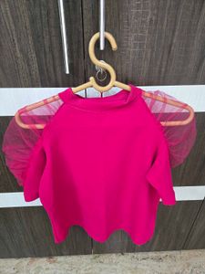 Cute Pink Top with Mesh Sleeves