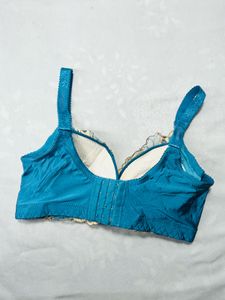 Embroidered Teal Bra