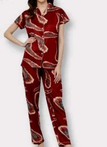 Red Satin Nightsuit For Woman