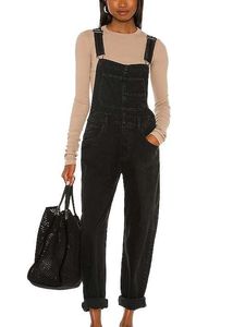 light wash black denim dungaree straight leg pants