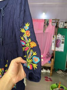 Navy Embroidered Tunic Top