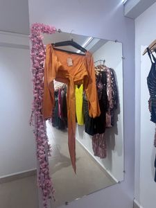 Cute Orange Tie-Front Crop Top