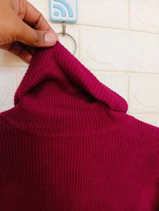 Burgundy Turtleneck Ribbed Sweater