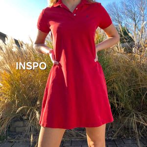 Aesthetic Retro Vintage Red Polo Dress