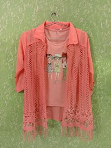 Peach Top with Lace Shrug
