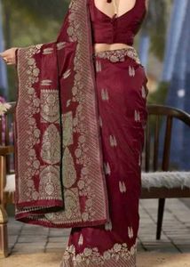 New Maroon Banarasi Saree&amp; Blouse Pc