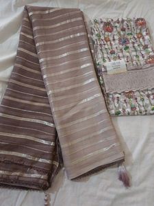 New Trending Dual Shade Saree With Cutwork Blouse