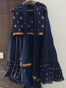 Embroidered Navy Blue Lehnga Blouse