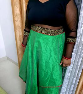Layered Green And Black Dress/Kurti