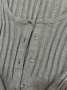 Stylish Glittery Silver Ribbed Knit Cardigan