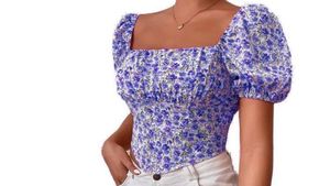 Floral Puff Sleeve Crop Top