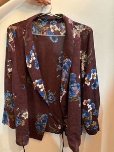 Zara Burgundy Floral Wrap Blouse