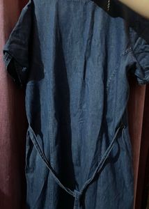 Denim Dress w/ Floral Embroidery