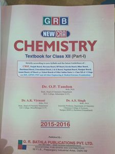 Class 12 Chemistry Textbook. Op Tandon. Jee