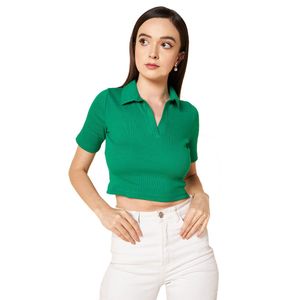Green Polo Crop Top