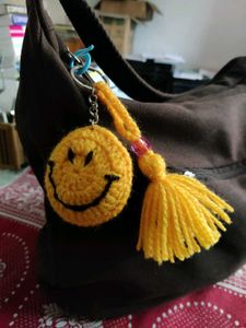 Big Smiley Yellow Crochet Keychain