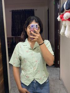 Light green crop half sleeve shirt