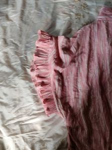 Pink Striped Ruffle Trim Top