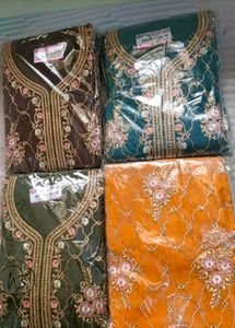 Dress Material Set With Zari &amp; Stone Work