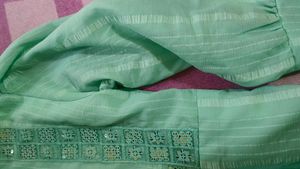 Mint Green Striped Detail Top