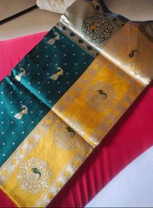 New Gold&amp; Green Saree&amp; Blouse Pc