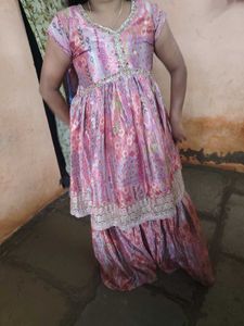 Pink Printed Anarkali Suit Set