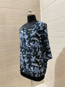 Street One Linen Floral Print 3/4 Sleeve Top