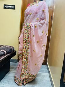 ELASBaby Pink Colour Beautiful Sequence Saree