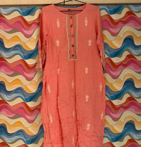 Peach Embroidered Kurta