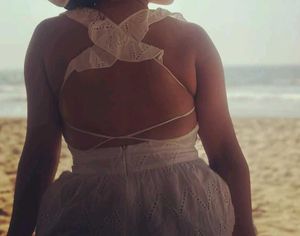 White Self Designed Mini Dress