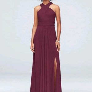 Bill Levkoff Crisscross Halter Gown