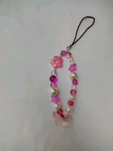 Cute Pink Beaded Phone Charm