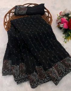 Elegant Black Embellished Saree