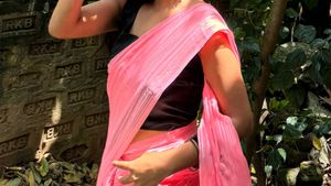 Elegant Peach &amp; Black Saree