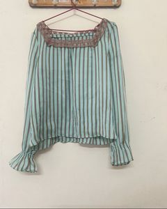 Striped Top with Lace Trim