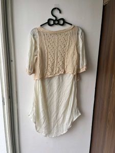 Beige Dress with Crochet Top