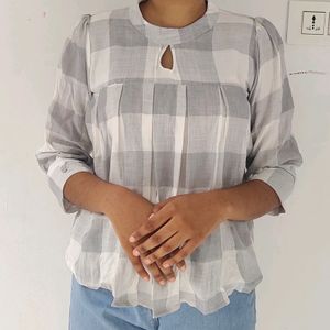 White And Grey Checked Women&#39;s Crop Top