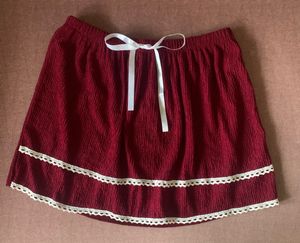 Maroon Skirt with Lace Trim