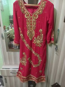 Red Embroidered Kurta Set