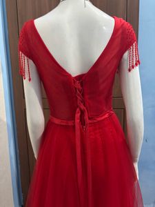 Red Embellished Evening Gown