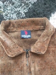 Brown Quarter Zip Pullover US POLO