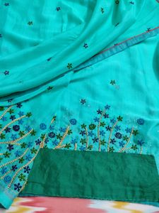 Flower Embroidery Green Saree
