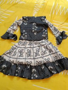 Grey and White Frock With Jacket Plus Leggings