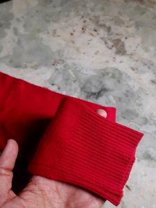 Red Festive Top Frilly Neck For Semi Winter