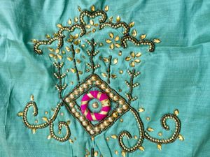 Elegant Blue Dress with Pink Dupatta