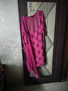 Pink Printed Kurta with soft net Dupatta