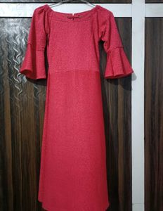 Red Midi Dress Bell Sleeves