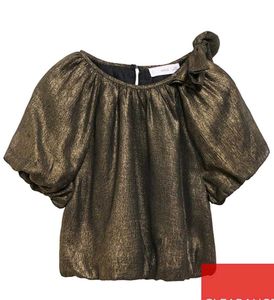Mango Girls Metallic Bow Blouse Gold